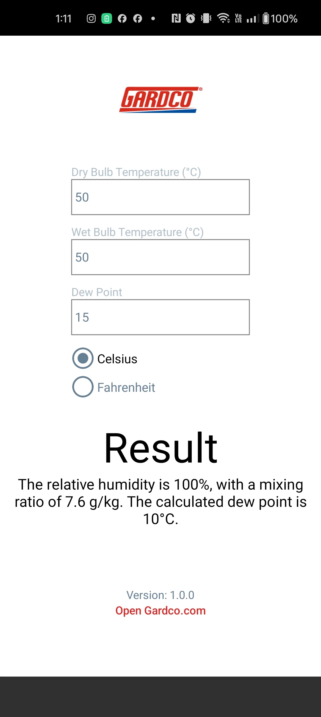 GARDCO Psychrometric Calc screenshot
